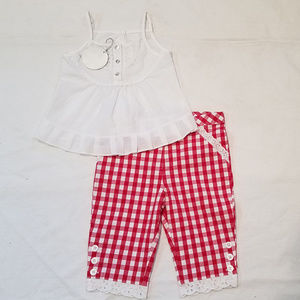 Charabia, France  2pc Toddler Girls Outfit Pants Top 3T NEW Red White Checks